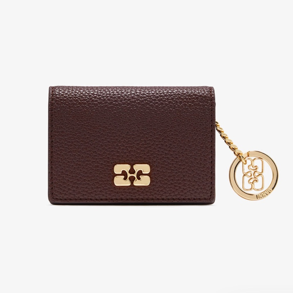 GANNI Card Holder With Flap in Grained Brown